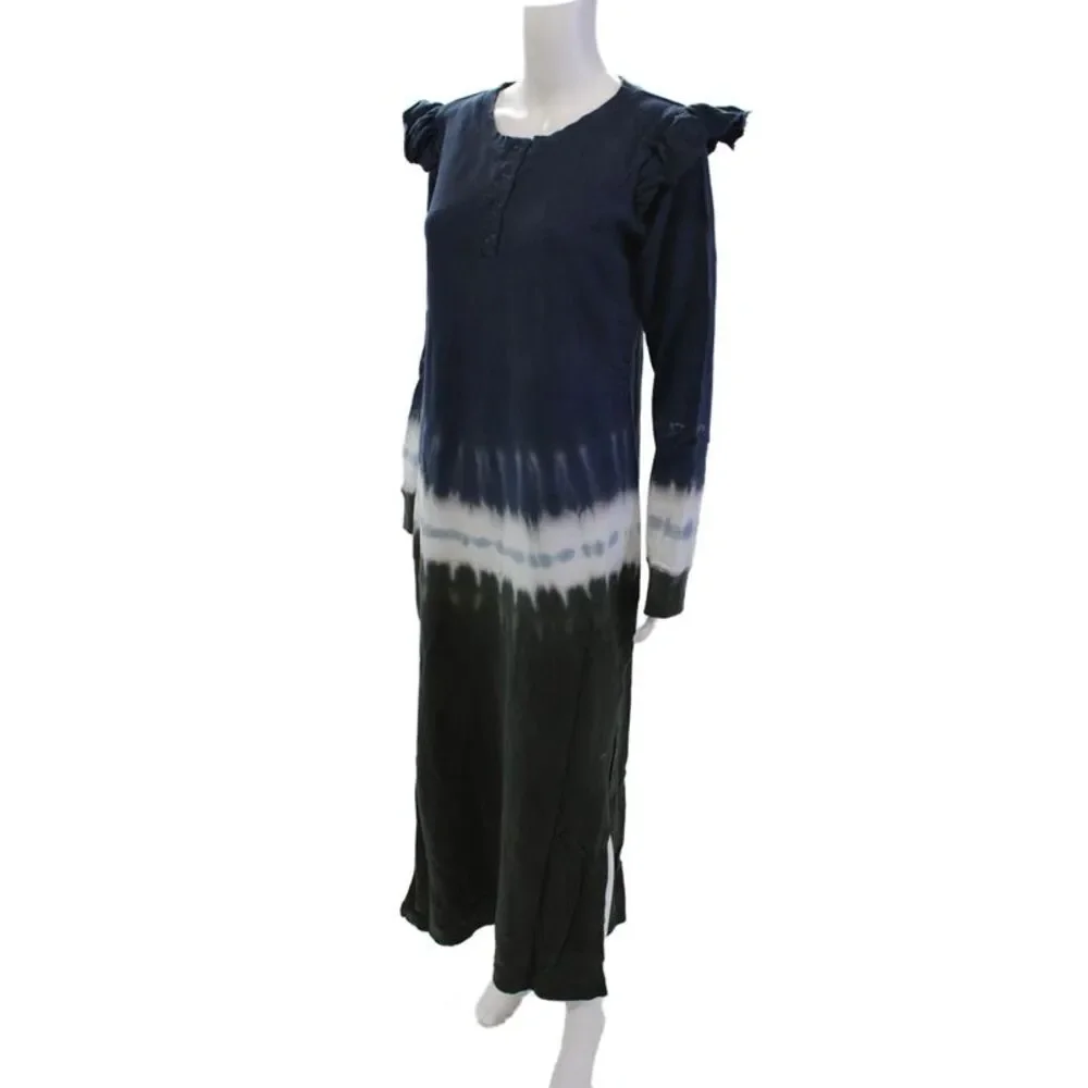 Z Supply Womens Tie Dye Print Ruffled Sweater Dress Blue Green Size Medium